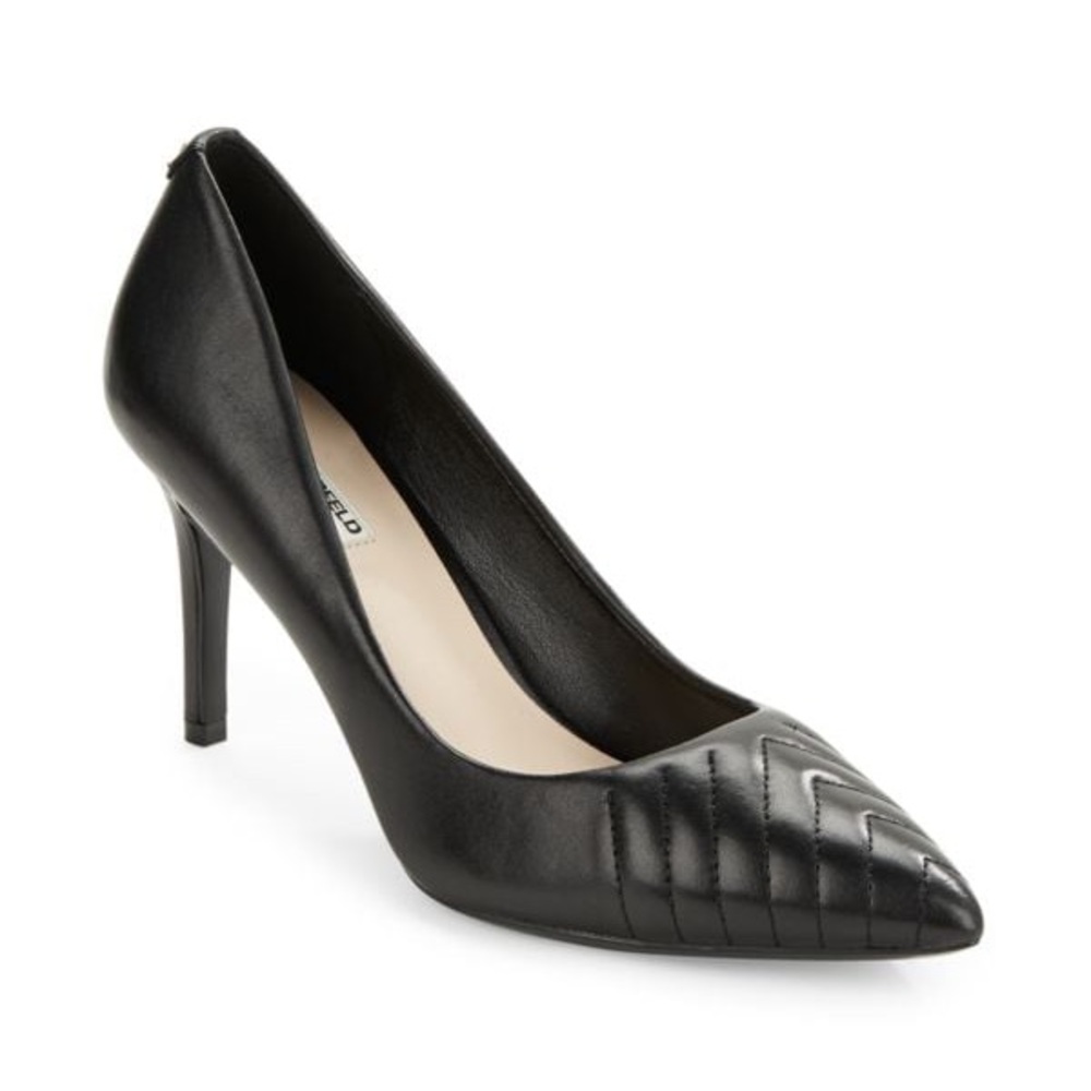 Karl Lagerfeld Black Pointed Leather High Heel Pump